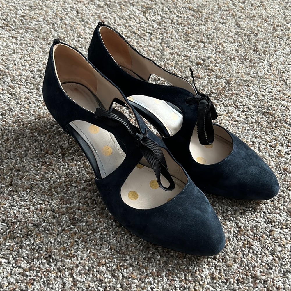 Boden Rebecca ribbon tie heel- navy suede